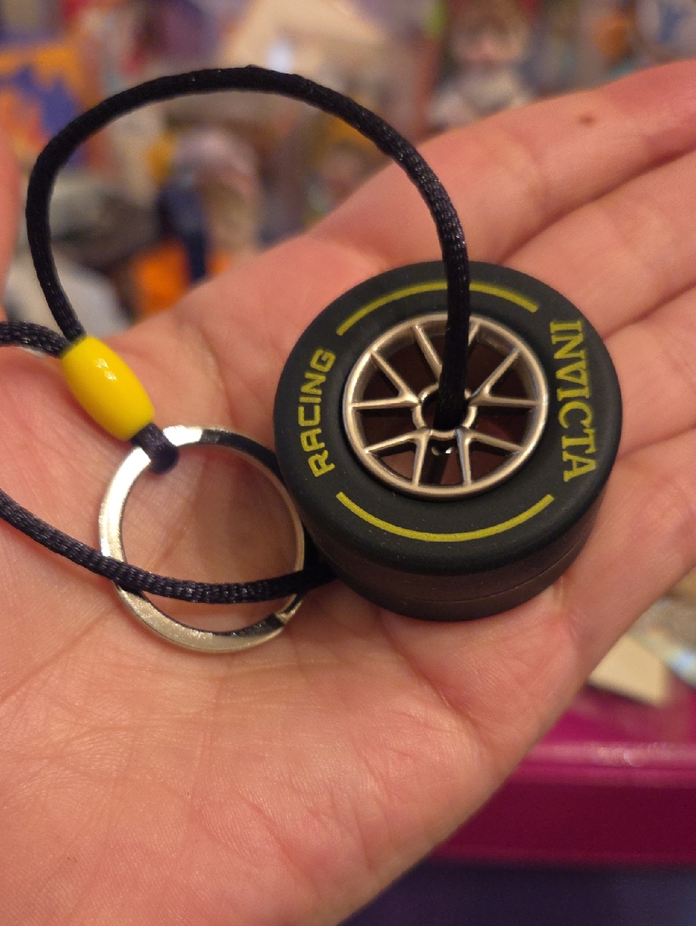 Invicta Black and Yellow Racing Tire Keychain Pendant